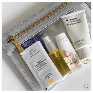 Truffle Clarity Clutch Small Dove Grey Saffiano Leather Clear Travel Makeup Bag